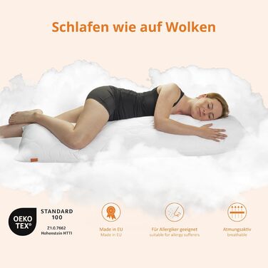 Подушка для сну на боці sleepling (Body Pillow) 40 x 145 см, м'яка мікрофібра, гіпоалергенна, Ökotex, з наволочкою