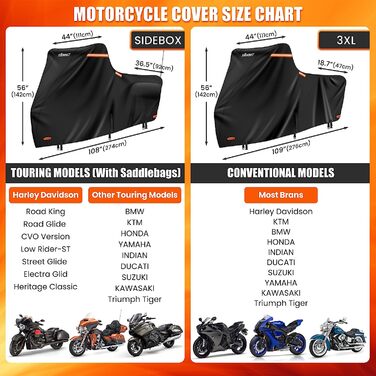 Моточохол водонепроникний 420D преміум для Harley Davidson Touring, захист від УФ, дощу та пилу, Deluxe, з бічними кофрами 274x111x142 см, чорний