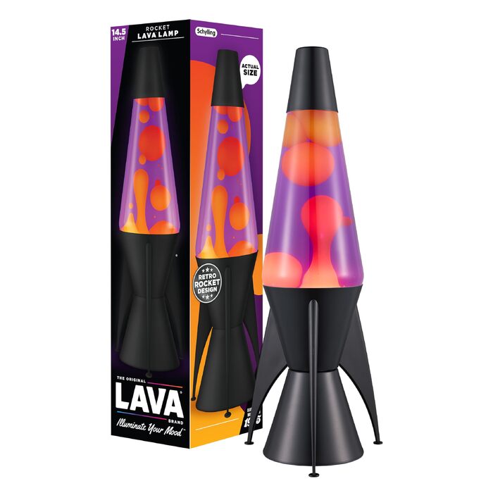 Лавова лампа LAVA® Evenfall Rocket 2391, жовтий віск, фіолетова рідина, декоративна основа у формі ракети, 37 см
