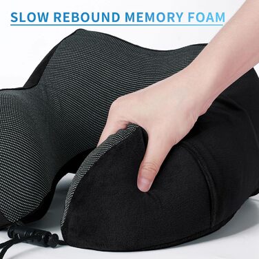 Дорожня подушка для шиї з піни Memory Foam з 3D маскою для сну та берушами, м'яка бавовняна U-подібна подушка для подорожей у літаку, авто, поїзді, офісі та кемпінгу (чорна)