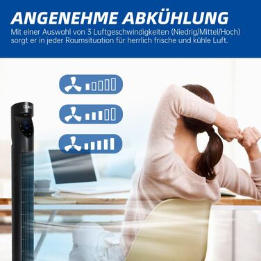 Вентилятор вежовий Turmventilator з пультом, LED-дисплеєм, 3 швидкості, таймером, 70° осциляція, 3 режими, 50W, 97.5 см, чорний