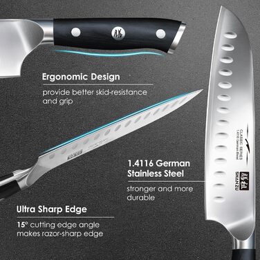 Ніж шеф-кухаря SHAN ZU Santoku: 18 см, нержавіюча сталь, ергономічна ручка, подарункова коробка