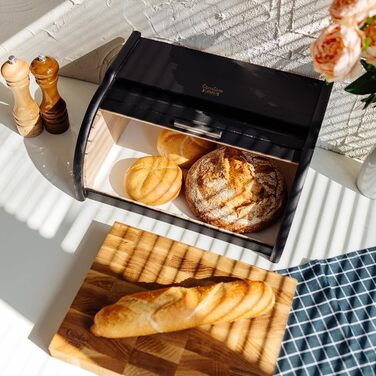 Дерев'яний хлібниця Creative Home Schwarz з роллетною кришкою, 38x28,5x17,5 см – натуральна скринька для зберігання хліба, булочок та випічки для кухні