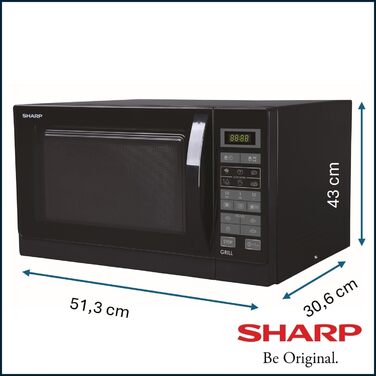 Мікрохвильова піч Sharp R742BKW 25 л з грилем, 900 Вт, чорна, LED-дисплей, 8 програм, дитячий захист, еко-режим