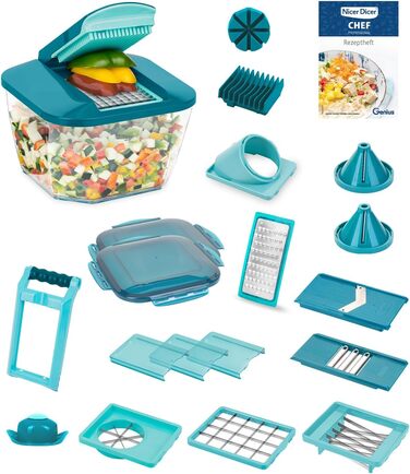 Овочерізка Nicer Dicer Chef Professional 23-в-1, ручна, з великим контейнером 5.2 л, насадками для спіралі, томатів, джульєн, салатів, кришкою для зберігання та рецептурником