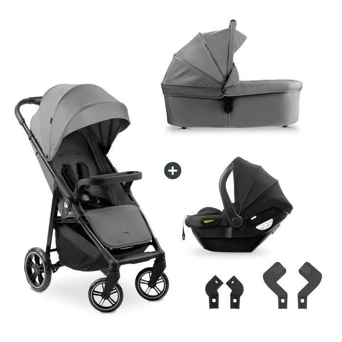 Дитяча коляска 3в1 Hauck Shop N Care Trio Set (Сірий) - Коляска, люлька, автокрісло i-Size, підстаканник, UPF 50+, регульоване положення, складна