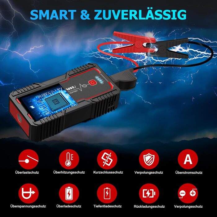 Бустер для автомобіля FOWAWU 2500A 22800mAh: пусковий пристрій для авто з бензиновим двигуном до 8л та дизельним до 6.5л