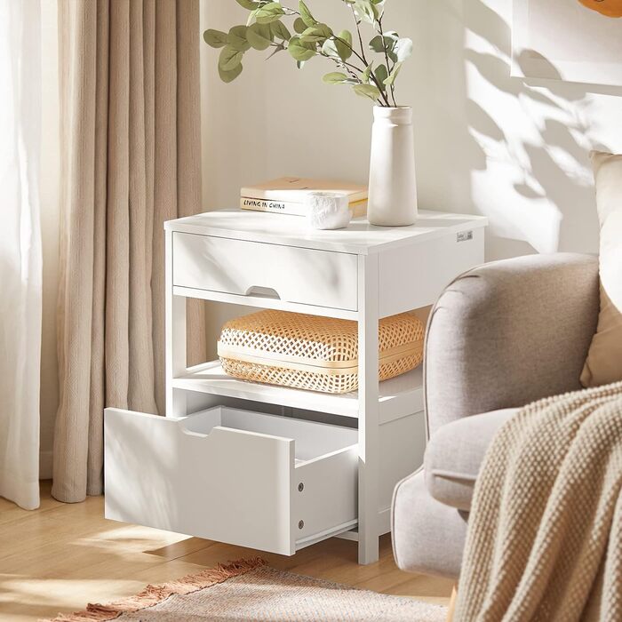 Тумба приліжкова SoBuy FRG258-W з 2 шухлядами і 2 полицями, 45x55x38 см, біла
