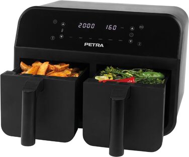 Фритюрниця з гарячим повітрям Petra PT4750BLKVDE XXL 7,4 л, 2400 Вт, подвійна, 2 антипригарні кошики, 6 програм, чорна