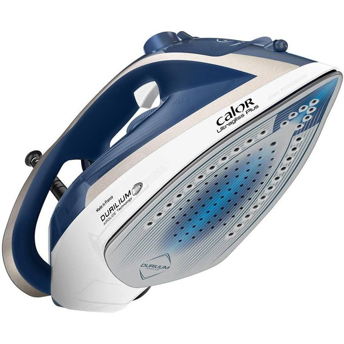 Праска Calor Ultragliss Plus 2800 Вт, парова, 50 г/хв, паровий удар 260 г/хв, антипригарна підошва, вертикальне відпарювання, автоматичний пар, синьо-срібляста, преміум