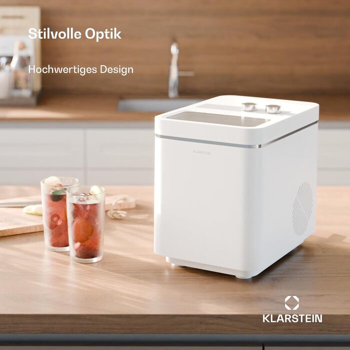 Льодогенератор Klarstein IceCraft 12 кг/24 год, швидке виробництво льоду (6 хв), 2 розміри, автоматичне очищення, для кухні та бару, 150 Вт, білий