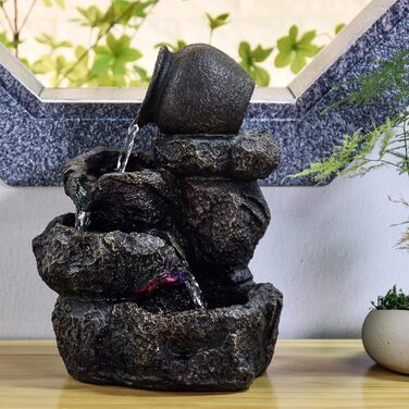 Настільний фонтан Zen'Light Naturkaskade Jarstone з ефектом каменю, LED підсвіткою, для релаксації та декору, висота 31 см, колір каштан, розмір Large