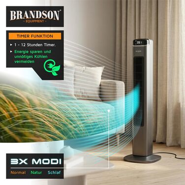 Вентилятор підлоговий Brandson надтихий з пультом: 6 режимів, нічний режим, режим природи, осциляція - для спальні та вітальні