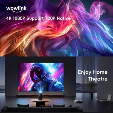 Портативний проєктор Mini Beamer 4K/1080P з WiFi 6 та Bluetooth 5.4. Підтримка HDMI, TV Stick, Memory Stick, Laptop. Автоматичне вирівнювання Keystone, чорний