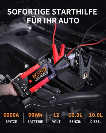 Powerbank для автомобіля Starthilfe: 6000A, 12V, для бензину та дизеля, LED-ліхтарик