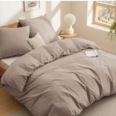 BEDSURE Комплект постільної білизни 135x200, бавовна, 4-х частинний. Комплект постільної білизни з простирадлом та двома наволочками 80x80 см, Oeko-TEX, колір шалфей з застібкою на блискавку (155 x 220 см, хакі)