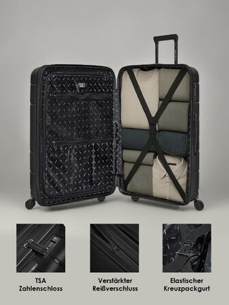 Валіза для подорожей REDOLZ Essentials 11 XL, пластикова, чорна, 76x51x32 см, з TSA-замком та розширенням