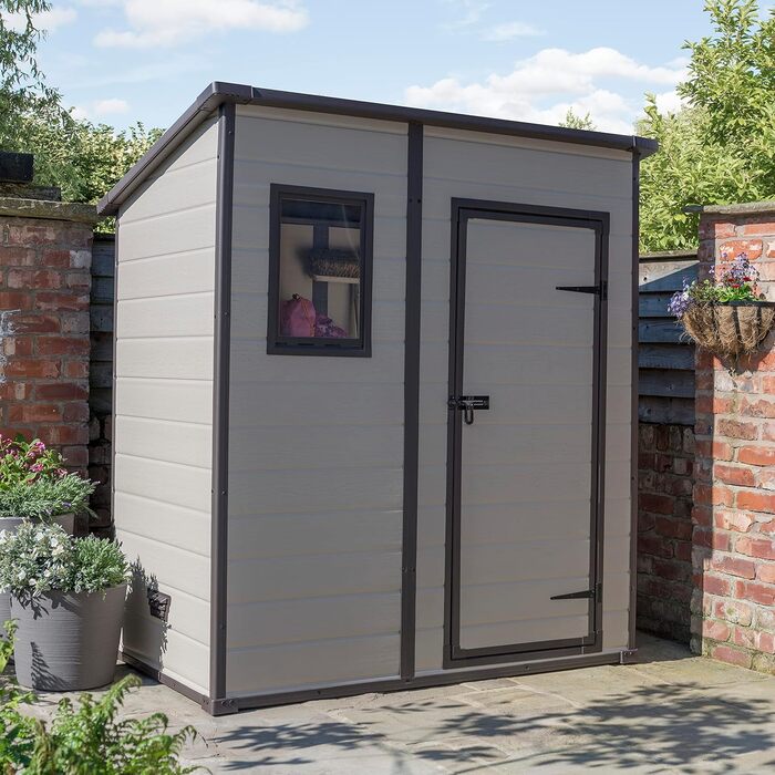 Сарай садовий Keter Manor Pent 6x4, пластиковий, бежевий, 183.5x111x200.5 см, для вулиці, вологостійкий