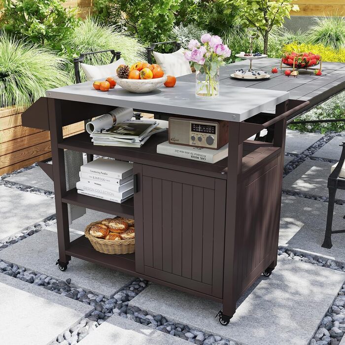 Grillwagen COSTWAY: Металевий гриль-візок з 3 полицями, нішею для спецій та ручкою. Ідеально для BBQ, саду, тераси. Розміри: 116 x 50 x 87 см