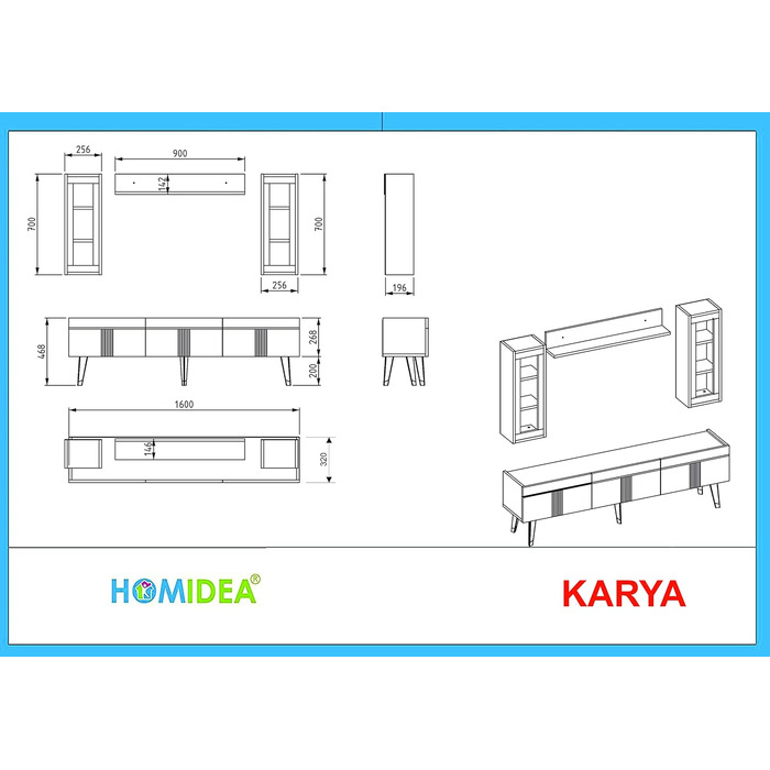 Гірка для вітальні Homidea KARYA, ТВ-тумба, меблі під телевізор з 3 дверцятами, сучасний дизайн, горіх/мармур