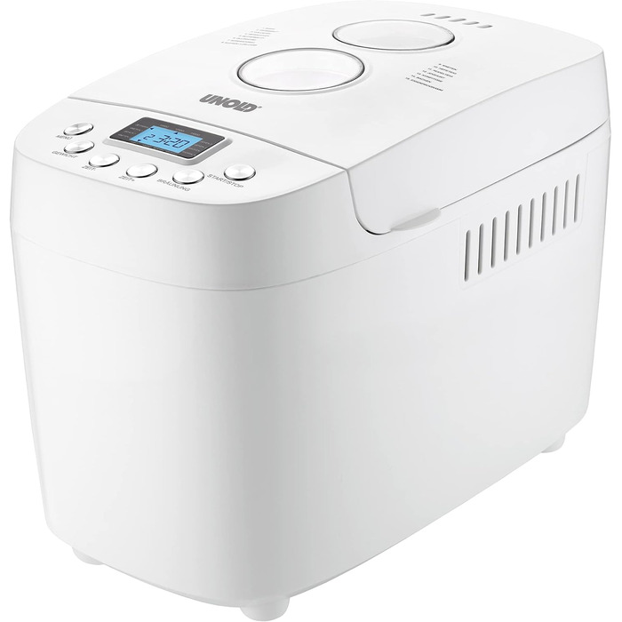Хлібопічка UNOLD 68520 BACKMEISTER Big White, 1500 г, 15 програм, для безглютенового хліба, таймер, функція підігріву, LCD дисплей, біла