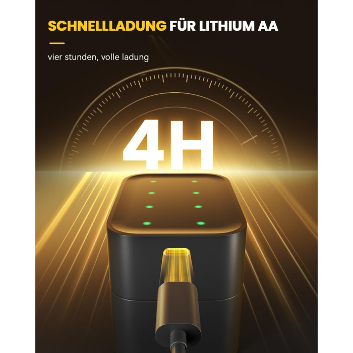 Набір з 8 акумуляторів AA Li-ion 1.5V 3600mWh з зарядним пристроєм та кейсом для зберігання, перезарядні літієві батарейки