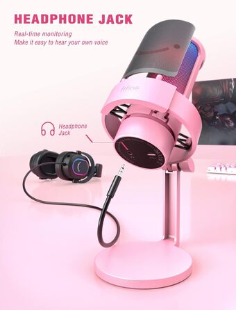 USB мікрофон FIFINE для ПК, ігор, стрімінгу та подкастів з RGB підсвічуванням, кнопкою вимкнення звуку, виходом для навушників і поп-фільтром, сумісний з PS4, PS5 та Mac