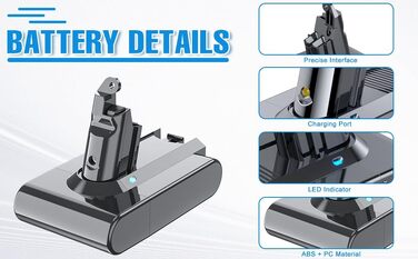 Акумулятор Dyson V7 SV11: Замінний акумулятор для пилососів Dyson Animal, Motorhead, Trigger, Fluffy (229687) з LED дисплеєм + 2 фільтри, викрутка, гвинти, блокування кнопки (Сірий)