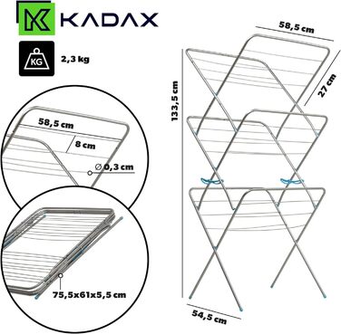 KADAX вертикальна сушарка для білизни, складна, 20 м, компактна сіра стійка для сушіння одягу