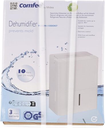 Осушувач повітря Comfee 10 л/24 год для приміщень до 16 м² з LED-дисплеєм, проти вологи та цвілі, модель MDDN-10DEN7