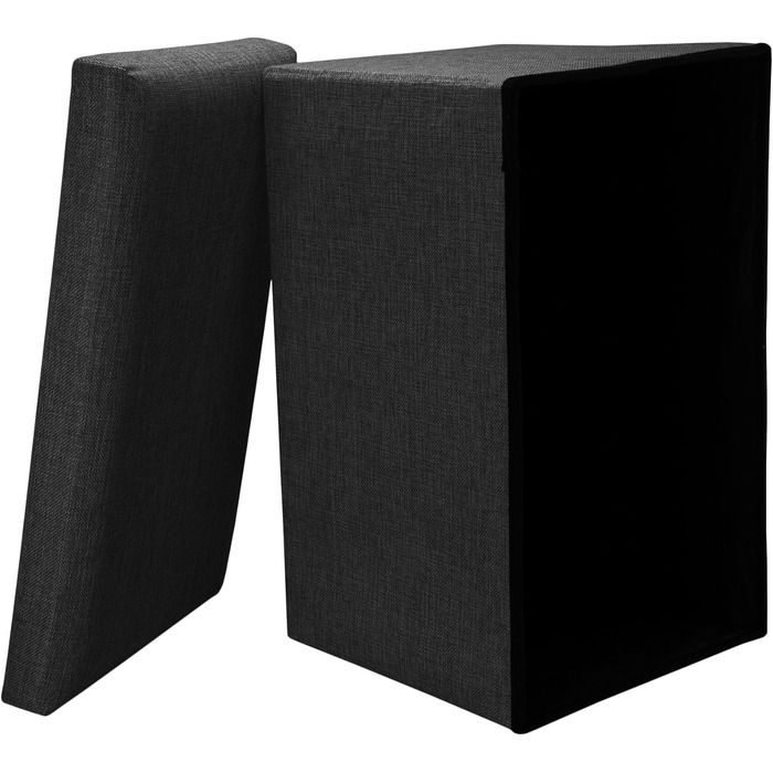 Складана пуф-скриня INTIRILIFE 78x38x38 см, чорна, діамант, з відділенням для зберігання, тканина під льон, багатофункціональний пуф-куб, підставка для ніг, органайзер, банкетка