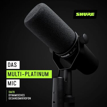 Динамічний мікрофон Shure SM7B для вокалу, подкастів і студії, XLR, широкий частотний діапазон, теплий звук, чорний