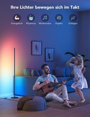 Govee RGBIC LED Торшер WiFi, Димування, Alexa/Matter, 16 млн кольорів, 85 режимів, Музичний режим, DIY, Чорний