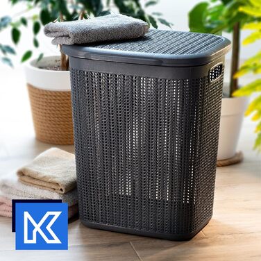 KADAX кошик для білизни 50 л з кришкою, пластиковий, багатофункціональний, для ванної, одягу, іграшок, антрацит