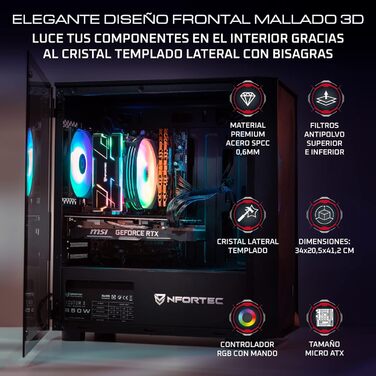 Корпус для ПК Nfortec DYS Mini Tower (MATX), 3x 120 мм ARGB вентилятори, металева сітка, бокова панель із загартованого скла, чорний