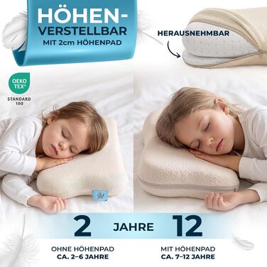 Ергономічна дитяча подушка Glückstoff з ефектом пам'яті (Memory Foam) для дітей від 2 до 12 років