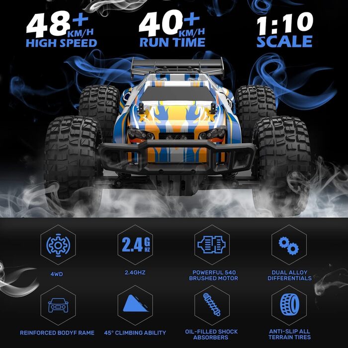 Радіокерований позашляховик DEERC 9205E 1:10 4WD, 48 км/год, 2 акумулятори - іграшка для дітей та дорослих