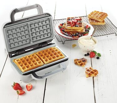 Вафельниця Breville DuraCeramic з антипригарним покриттям, легке очищення, глибокі знімні пластини, сірий/сріблястий [VST072X]