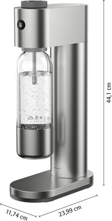 Автоматичний сифон для води WMF Element One зі сталі, газифікатор води з 3 рівнями насичення, сріблястий