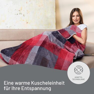 Електрична грілка Imetec Adapto Velvet Tartan з кишенями для рук і ніг, 150x110 см, швидке нагрівання, 6 температур, енергозберігаюча, безпечна, прана