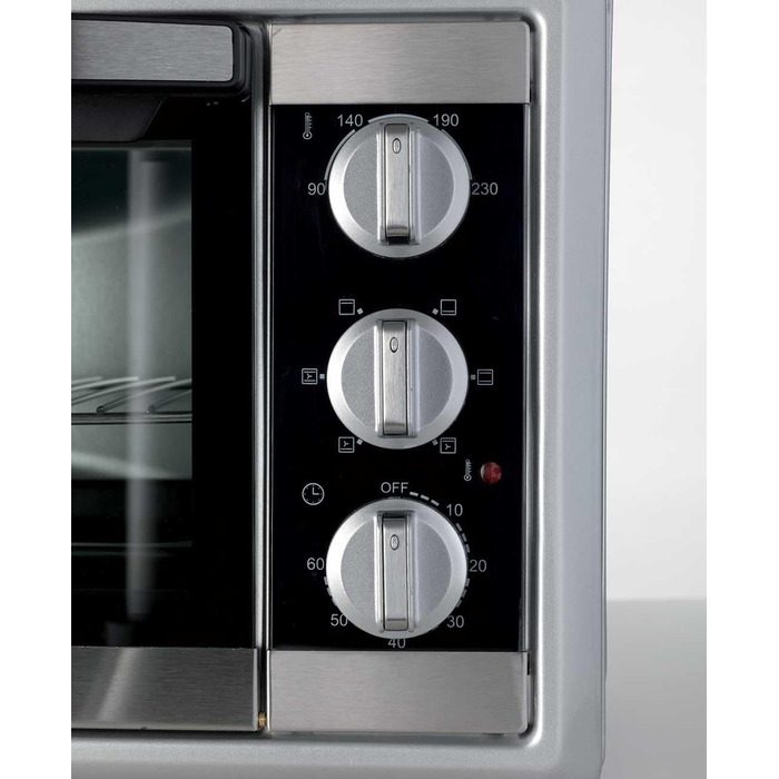 Духовка електрична Ariete 984 Bon Cuisine 250 з конвекцією, 30 л, сріблясто-чорна, 6 режимів, таймер 60 хв, 1500 Вт, подвійне скло