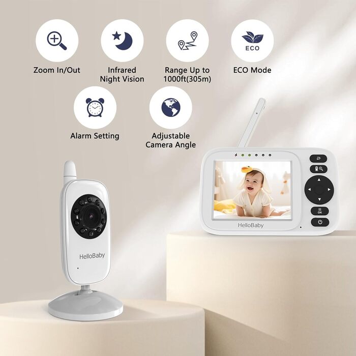 Радіоняня HelloBaby з камерою, відеоняня без Wi-Fi, 3.2