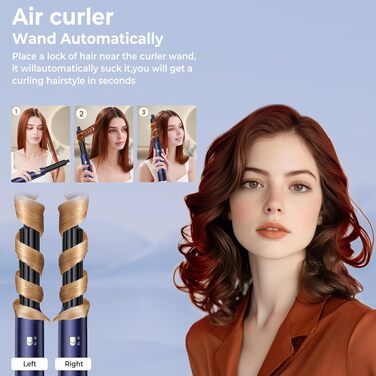 UKLISS 6-в-1 Hairstyler: Фен-щітка для волосся з насадкоми, автоматична плойка, професійний фен-розкручувач для об'єму та укладки (Синій)