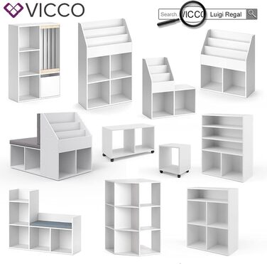 Дитяча полиця Vicco Luigi біла 72x107,8 см з 2 складними коробками, опція 5, 72x96 см з коробками Слон/Тигр