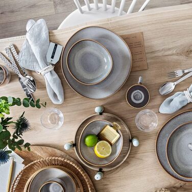 Сервіз Villeroy & Boch Lave Beige 12 предметів: тарілки 28 см і супові миски 21 см на 6 персон, стійке до подряпин, стоновий посуд, бежевий