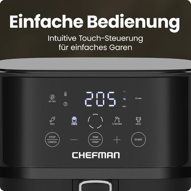 Фритюрниця без олії Chefman 5.7L з Hi-Fry технологією, сенсорне управління, антипригарне покриття, чорна