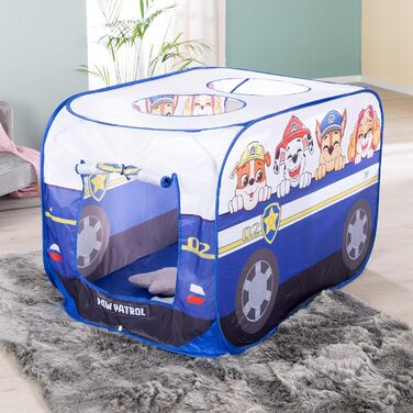 Дитячий ігровий намет Pop-Up Paw Patrol у формі авто, для дому та вулиці, синьо-білий, автоматичне складання, roba