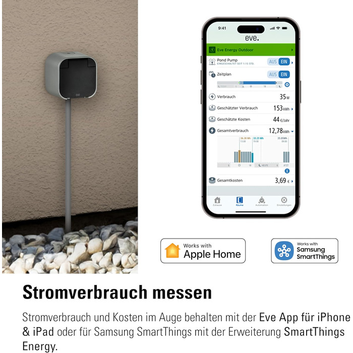 Розумна система поливу Eve Energy Outdoor (Matter) з керуванням через додаток/Siri для саду/балкону, без хаба, сумісна з розподільниками