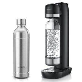 Сифон для газування води Arendo Soda Maker: набір з пляшкою 1000 мл (BPA-free) та сталевою пляшкою 1000 мл, сумісність з 60 л CO2 циліндрами, чорний