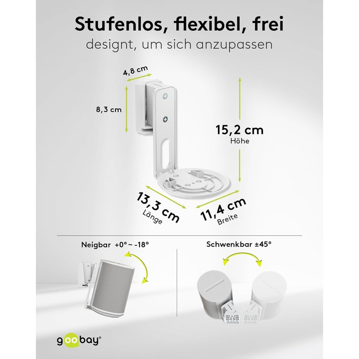Стійка для колонок Goobay 71 см, біла, для Sonos Era 100, вантажність 5 кг, з кабельним менеджментом
